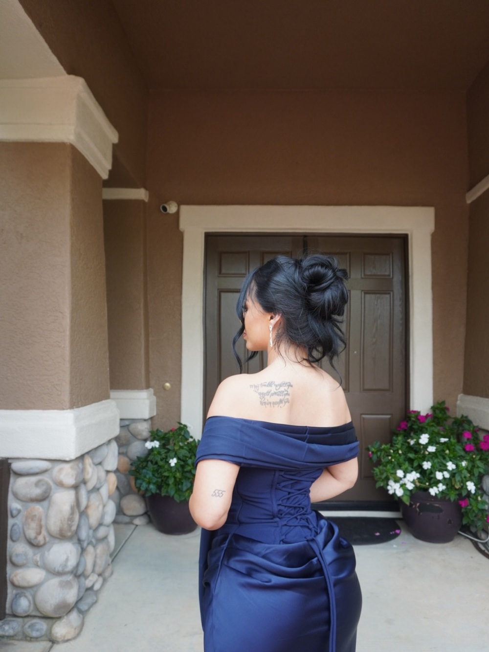 Strapless Midnight Blue Satin Corset Gown - Picture 4 of 4